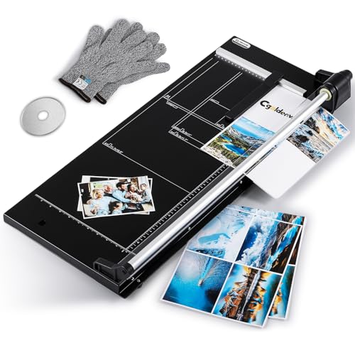 CGOLDENWALL A2 Rotary Paper Trimmer, 12 Sheets, w/Extra Blade & Gloves, for Cardstock Photo, Heavy Duty Paper Cutter for Offices Schools Crafts (24.8 Inch Cut Length) - size: 24.8 Inch Cut Length
