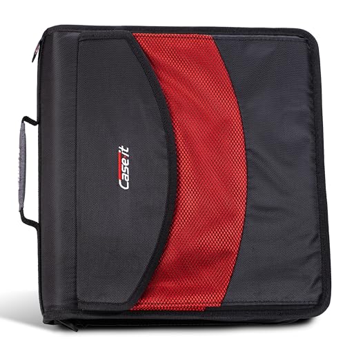 Case-it The Dual 2-in-1 Zipper Binder - Two 1.5 Inch D-Rings - Includes Pencil Pouch - Multiple Pockets - 600 Sheet Capacity - Comes with Shoulder Strap - Black Dual-121-A - color: Y Black and Red, size: 1 Pack