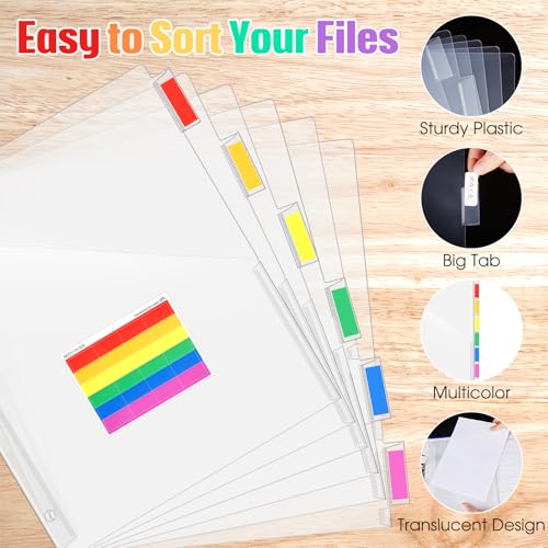 Chuangdi 20 Sets Binder Dividers with Tabs Pockets 6 Tab Plastic Dividers for 3 Ring Binder for School Office Document Organizers Protection (Clear) - color: Clear
