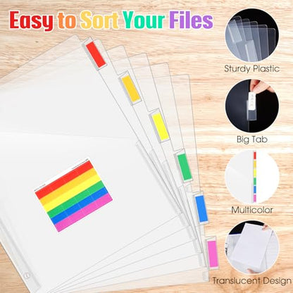 Chuangdi 20 Sets Binder Dividers with Tabs Pockets 6 Tab Plastic Dividers for 3 Ring Binder for School Office Document Organizers Protection (Clear) - color: Clear