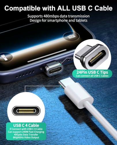 USB C Magnetic Charging Cable 240W [2Pack, 4ft] 24Pin USB C Magnetic Cable to USB C Fast Charger Data Cable, Magnetic Tip Fit All USB-C Cable for iPhone 17 16 15 Pro Max iPad MacBook, Sumsung,Laptop - size: 4FT