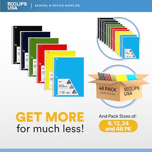 E-CLIPS USA Graph Paper Notebook Spiral Graph Paper Notebook Grid Notebook Quad Ruled Notebook 70 Sheets 140 Pages 8" x 10.5" 4x4 Square Per Inch (12 Pack) - size: 12 Pack