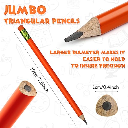 Fainne 48 Pcs Fat Pencils Jumbo Big Thick Large Pencils and 3 Pieces Sharpeners for Kids Beginners Preschoolers Kindergarten School Office Supplies(Multicolor,Triangle) - color: Multicolor, style: Triangle