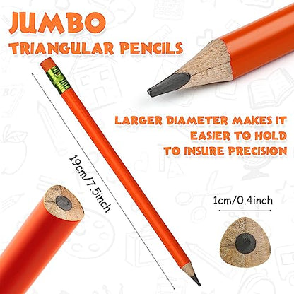 Fainne 48 Pcs Fat Pencils Jumbo Big Thick Large Pencils and 3 Pieces Sharpeners for Kids Beginners Preschoolers Kindergarten School Office Supplies(Multicolor,Triangle) - color: Multicolor, style: Triangle