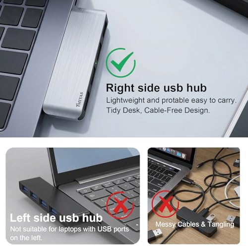 Right Side USB 3.0 Hub, 4-Port Cable-Free USB Splitter for Laptop, Direct-Plug Design, Compatible with MacBook, Laptops, Desktop, Surface, Flash Drive, HDD and USB More - color: Silver(Right)