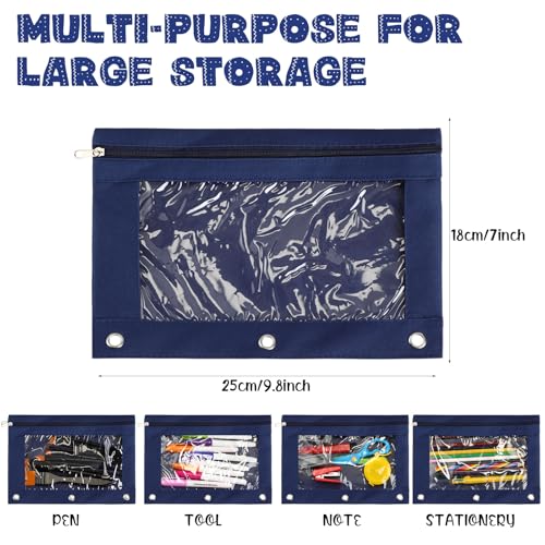 Marspark 30 Packs Pencil Pouch 3 Ring Binder Pen Pouch Cloth Pencil Pouches Zipper Pen Case Bag with Clear Window for School Office Writing Supplies Gifts(Navy Blue) - color: Navy Blue