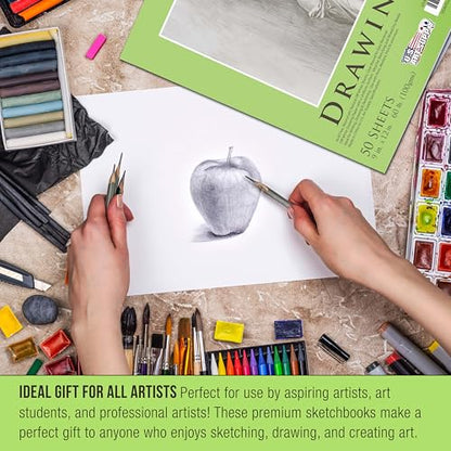 U.S. Art Supply 9" x 12" Premium Drawing Pad, Pack of 2 (50 Sheets Each), 60 lb (100 GSM) - Artist Sketch Book, Mixed Media Paper, Sketchbook for Drawing, Colored Pencils, Charcoal - Adults, Students
