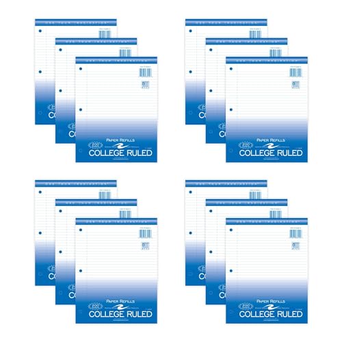 Roaring Spring Loose Leaf Paper, 200 Sheets Per Pack, 8"x11" White 15# College Ruled Notebook Filler Paper With Margin, 3-hole Punched, Proudly Made in the USA (Pack of 12) - size: 200 Sheets (Pack of 12), style: Case