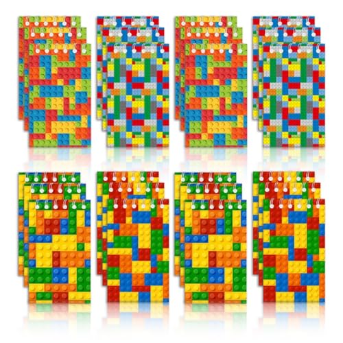 24 Pcs Colorful Building Block Theme Party Notepads,Colorful Building Block Spiral Pocket Notebook for Party Supplies, 4 Styles Office Products Notepads Decoration