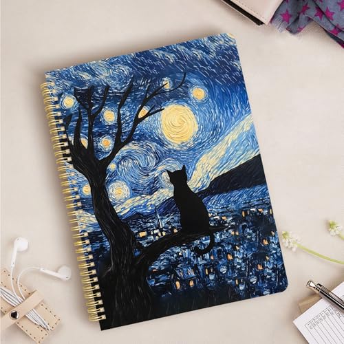 Cute Spiral Notebook journal A4 Aesthetic Pretty Design for Women Girls Kawaii with Pocket, 8.5 x 11 inch, Graph, Cat Galaxy - color: Cat Galaxy, style: Graph
