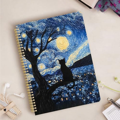 Cute Spiral Notebook journal A4 Aesthetic Pretty Design for Women Girls Kawaii with Pocket, 8.5 x 11 inch, Graph, Cat Galaxy - color: Cat Galaxy, style: Graph