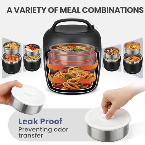 wiwens Thermo Food Jar for Hot Food Adults 32OZ Soup Thermo Lunch Containers Wide Mouth Vacuum Insulated Stainless Steel Leakproof Bento Box with Spoon - color: Black3