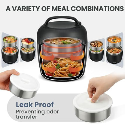 wiwens Thermo Food Jar for Hot Food Adults 32OZ Soup Thermo Lunch Containers Wide Mouth Vacuum Insulated Stainless Steel Leakproof Bento Box with Spoon - color: Black3