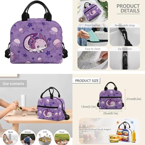 CLOHOMIN Purple Axolotl Backpack and Lunch Box Set Cute Book Bag with Lunch Bag Water Bottle Carrier 3 in 1 High School Bookbag Grade 9-12 Student School Bag for Kids Girls 7st Grade Lunch Tote Bag - color: Cute Purple Axolotl