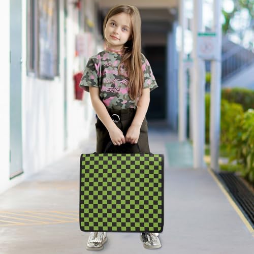 Green Black Checkered Binder Bag 3 Ring Zipper Binders with Shoulder Strap for School Office Organizer Storage - color: Q009