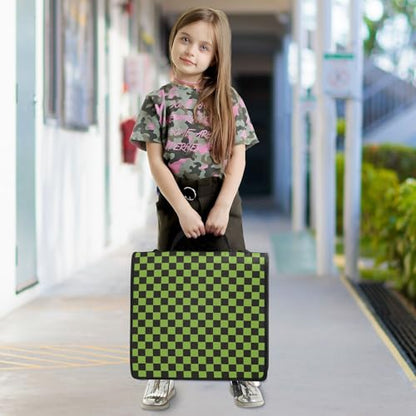 Green Black Checkered Binder Bag 3 Ring Zipper Binders with Shoulder Strap for School Office Organizer Storage - color: Q009