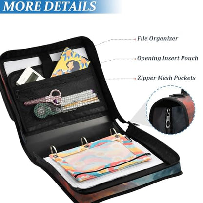 3 Ring Binder Zipper Binders Water-fire Dragons Expanding File Folder Bag with Shoulder Strap - color: Red