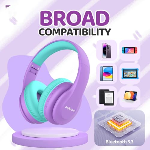 JoySpark Kids Bluetooth Headphones, Lightweight Wireless Headphones for Kids, 85/94dB Volume Limited, 60 Hours Playtime, Bluetooth 5.3, Over-Ear Toddler Headsets with Built-in Mic-Purple - color: Purple