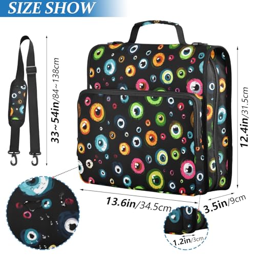 Eyeballs Dark Color Binder Bag Cartoon 1.5 Inch 3 Ring Zipper Bag with Shoulder Strap & Handle, Multi-Pocket Organizer Binder 500 Sheet Capacity for School Office Home