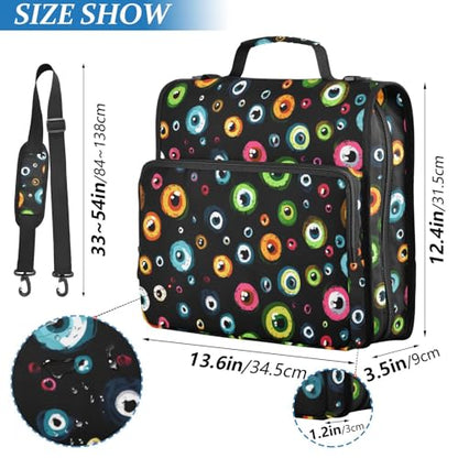 Eyeballs Dark Color Binder Bag Cartoon 1.5 Inch 3 Ring Zipper Bag with Shoulder Strap & Handle, Multi-Pocket Organizer Binder 500 Sheet Capacity for School Office Home