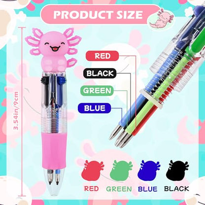 LiYiQ 25 Pcs Axolotl Party Favor Multicolor Pen in One Cartoon Cute Fun 4-in-1 Cute Pens Bulk Kawaii Axolotl Ballpoint Pens for Fun Gifts - style: Axolotl