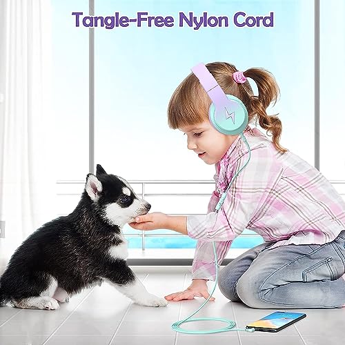 Candy Bila Kids Headphones, Wired Headphones for Kids Over Ear with Microphone, Foldable Headphone for Learning & Entertainment, Gradient Purple - color: Light Purple
