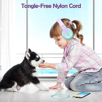 Candy Bila Kids Headphones, Wired Headphones for Kids Over Ear with Microphone, Foldable Headphone for Learning & Entertainment, Gradient Purple - color: Light Purple
