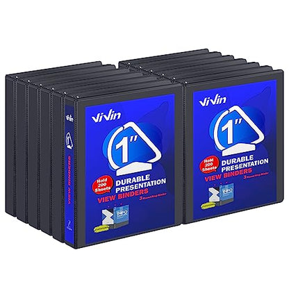 3 Ring Binder 1 Inch, ViVin Sturdy 1"-Slant D Ring Binder with 2 Interior Pockets, Clear View Cover, PVC-Free, Fits 225 Sheets of US Letter Size Paper (12 Pack, Black) - color: Black, size: 1 Inch, style: 12 Pack