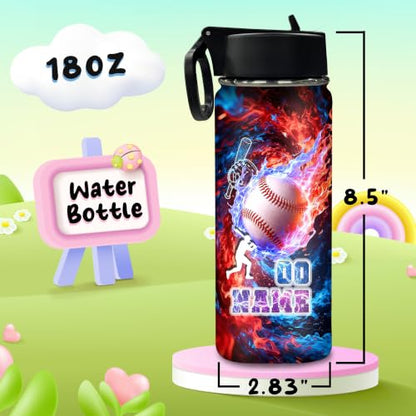 Next Day Shipping Custom Water Bottle Personalized Cups for Kids Girls Boys Toddler Baseball Customized Name Insulated Stainless Steel Water Bottles Customizable Gifts for School Christmas Birthday - color: New Color 28