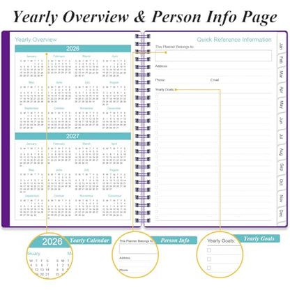 Daily Planner 2026 Full Page Per Day- 2026 Daily & Monthly Planner from January 2026 to December 2026, Day Planner 2026 with 12 Months Tabs, 6.4" x 8,5", Purple - color: Purple, size: 6.4" x 8.5"
