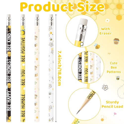 Xqumoi 60Pcs Bee Pencils with Erasers - Cute Honeybee Themed #2 HB Wooden Pencils in Bulk Birthday Party Favors Classroom Student Rewards Goodie Bag Fillers Stuffers Summer Back to School Gift - style: Bee
