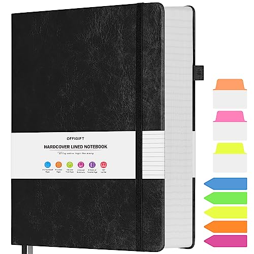 College Ruled Notebook 8.5" x 11", 312 Numbered Pages Lined Leather Journal | Extra-Thick with 2X Writing Space, 100gsm No Bleed Paper, Hardcover, Lay-Flat, for Work, School, Meeting Notes & Journaling - color: Black, size: A4