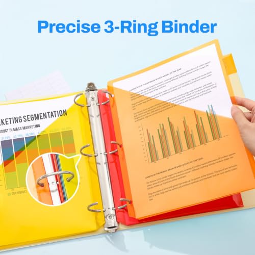 SUNEE 8 Tab Dividers with Pockets, Plastic Dividers for 3 Ring Binder, Subject Dividers with 2 Pockets, Binder Dividers for School Office Home Supplies, Bright Color, 1 Set