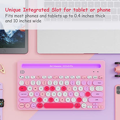 HUO JI Wireless Keyboard Multi-Device, Bluetooth and 2.4G Dual Mode for iPad, Switch to 3 Devices for Tablet, iPhone, PC, Smart TV, Cellphone, iOS Android Windows, Pink - color: Pink