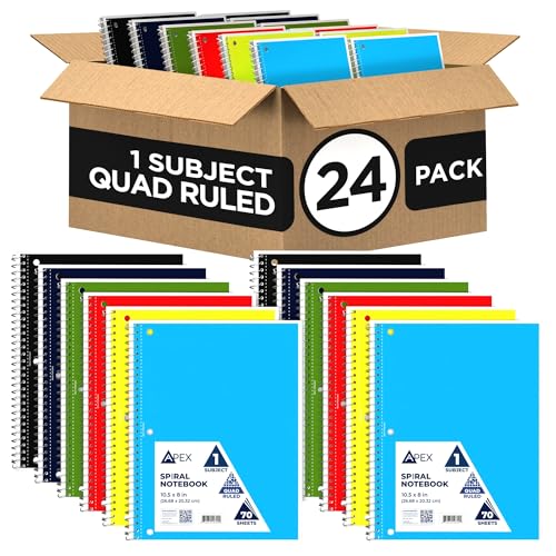 E-CLIPS USA Graph Paper Notebook Spiral Graph Paper Notebook Grid Notebook Quad Ruled Notebook 70 Sheets 140 Pages 8" x 10.5" 4x4 Square Per Inch (24 Pack) - size: 24 Pack