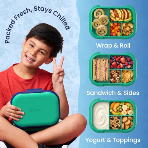Bentgo Chill Kids Leakproof Lunch Box - 4-Compartment Bento Box with Built-In Ice Pack, 3.3 Cup Capacity, BPA-Free, Microwave & Dishwasher Safe Tray, Ages 3–7 (Green/Navy) - color: Green/Navy