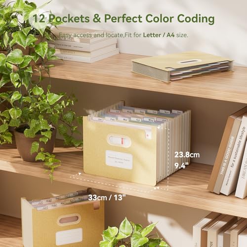 EcoStash 12 포켓 아코디언 파일 오거나이저, 밀짚 파일 폴더, 업라이트 & 오픈 탑, 월간 지폐 영수증 오거나이저, 100% BPA 프리, 자연으로 돌아가기, 레터/A4 사이즈 - 밀 옐로우 - color: 밀 옐로우, size: 12 Pockets