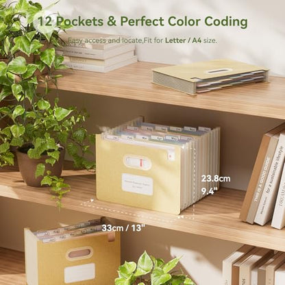 EcoStash 12 포켓 아코디언 파일 오거나이저, 밀짚 파일 폴더, 업라이트 & 오픈 탑, 월간 지폐 영수증 오거나이저, 100% BPA 프리, 자연으로 돌아가기, 레터/A4 사이즈 - 밀 옐로우 - color: 밀 옐로우, size: 12 Pockets