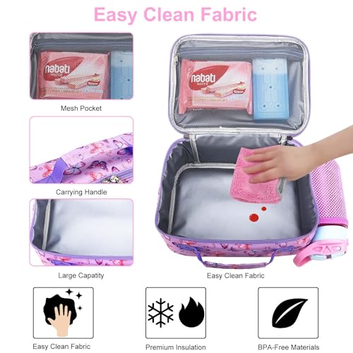 RHCPFOVR Kids Lunch Bag - Insulated Lunch Box for Boys Girls,Washable Lunch Bag and Reusable Toddler Leak-proof Lunchbox for School and Daycare - color: Purple Butterfly