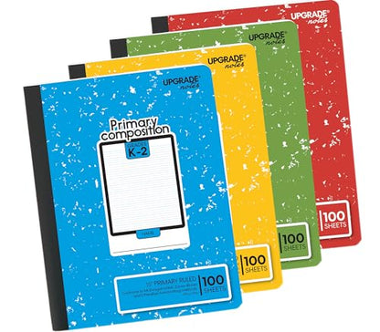 K-2 Primary Composition Full-Page ½” Ruled, 7.5”x9.75” 100 Eco Sheets | Practice Tracing Letters Add-On, Responsibly Sourced Paper, Sturdy Cardstock Covers – No Plastic Used, 4-Pack