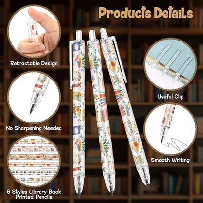 Sinload 60 Pcs Mechanical Pencil Bulk, 0.7 mm Cute Motivational Mechanical Pencil for Writing, Sketching, Drawing, Gifts from Teacher Reward Office Supplies Bee Party(Book Shelf) - style: Book Shelf