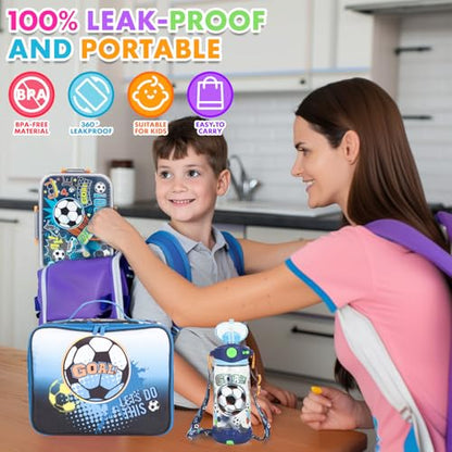 Kids Bento Lunch Box Set with 1200ml Leak-Proof Lunch Containers with 3 Compartments, 22oz BPA-Free Water Bottle, Insulated Lunch Bag for Back to School Kids Girls Boys - color: Soccer