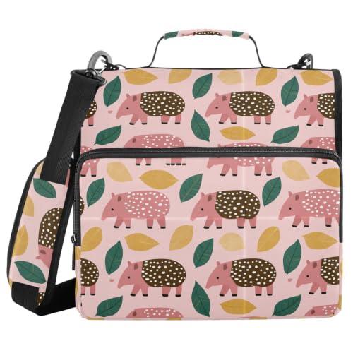 Cute Tapir Leaves Zipper Binder 3 Ring with Shoulder Strap | Multi-Pocket Organizer, 2 Inch Binder Holds 500 Sheets, Zipper Binders Organizer for School Students Office - color: Multicolored.16