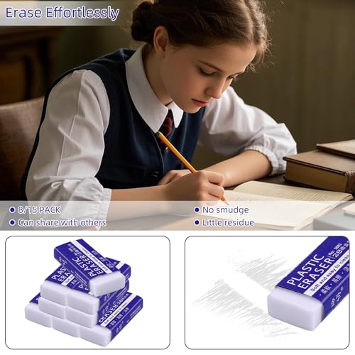White Erasers, Artist Eraser for Drawing Art Sketching, Pencil Erasers for Kids Bulk Students School Supplies Office (15)