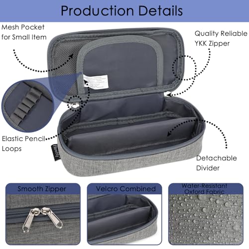 FlowFly Large Capacity Pencil Case for Kids, Boys & Girls – Zippered Multi-Functional Pen Pouch, Soft & Portable Pencil Bag for School, Teens, Students, Grey - color: Grey