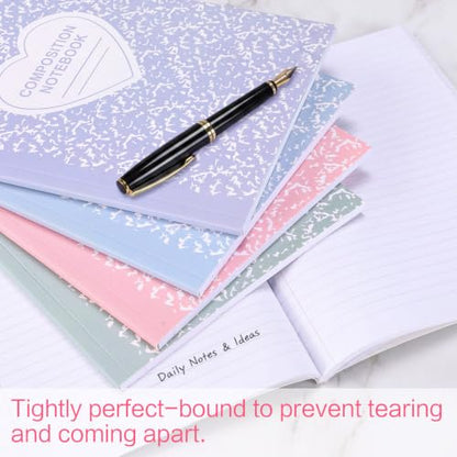 Tenceur 4 Pack Pastel Composition Notebook College Ruled Bulk Marble Composition Notebook Preppy Aesthetic for Back to School Supplies 110 Page 7-1/2" x 9-3/4" Journal for First Day of School Student