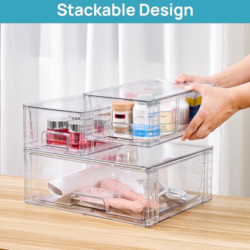 Vtopmart Clear Stackable Storage Drawers Set of 6, Easily Assemble Acrylic Bathroom Undersink Organizers,Plastic Storage Bins for Closet,Cabinet,Pantry,Medicine Organization - style: 4 Small+2 Wide