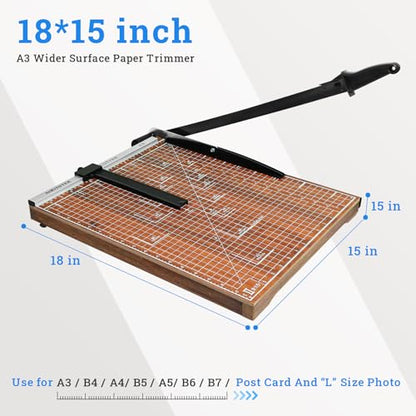 A3 Guillotine Paper Cutter Trimmer, 18" Wood Paper Trimmer for Office and Crafts, 10-12 Sheets Capacity (Brown) - color: Brown