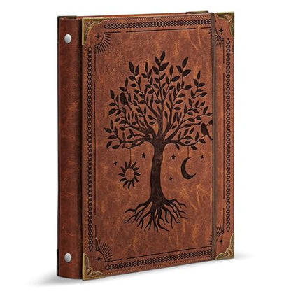 Ovesmusl Leather 3 Ring Binder Fits 8.5"x11" Letter Size Paper, 1 Inch Round Ring Binder Holds 200 Sheets, Notepad Paper Cover Loose Leaf Organizer, Brown Tree - color: Brown Tree, size: 1" Ring