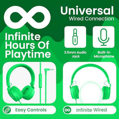 Puro Sound Labs Kids Wired Headphones – Volume-Limiting & Adjustable, Safer & Comfortable Headphones for Kids – Compatible with PCs, Smartphones & Tablets, Ideal for School & Travel – PuroBasic, Green - color: Green